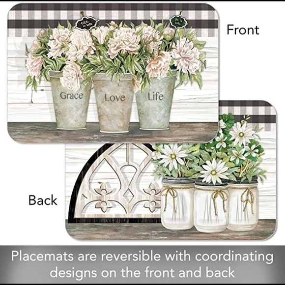 CounterArt Vintage Farmhouse Placemats Reversible Rectangular Placemat Set of 4 - Picture 11 of 12